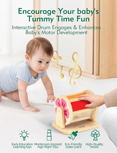 Boby Montessori Spinning Drum: Sensory Experience for Babies 6-12 Months - Engage, Explore, and Learn with Our Wooden Infant Toy in Saudi Arabia