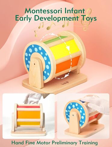 Boby Montessori Spinning Drum: Sensory Experience for Babies 6-12 Months - Engage, Explore, and Learn with Our Wooden Infant Toy in Saudi Arabia