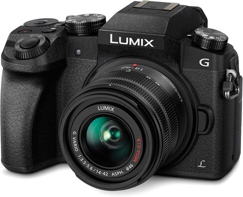 Panasonic LUMIX G7 Mirrorless Camera with 14-42mm f/3.5-5.6 Lens (Black) Bundle with Ultracompact Camera-Mountable Shotgun Microphone (2 Items) in Saudi Arabia