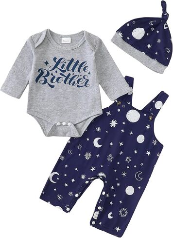 ملابس صبي الأطفال حديثي الولادة preemie-12m Boy بأكمام طويلة Romper + بنطلون مطبوع منقوش + قبعة لطيفة 3pcs ملابس الطفل in Kuwait