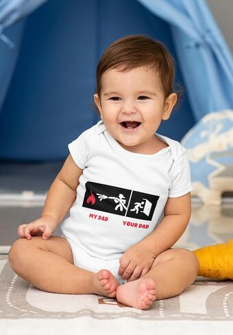 Wild Bobby My Dad vs Your Dad Firefighter Gift Humor Baby Creeper Boys Girls Infant Bodysuit in Saudi Arabia