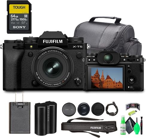 Fujifilm X-T5 Professional Compact Digital Mirrorless Camera with XF 16-50mm f/2.8-4.8 Lens (Black) Bundle with 64GB UHS-II SDXC Memory Card + Travel Bag and Greens Lens Cleaning Kit in Saudi Arabia