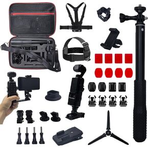 مجموعات لـ DJI Osmo Pocket 3 ، تضمنت حالة حمل ، حزام صدر ، حزام الرأس ، مقطع الكتف ، ترايبود ، عصا شخصية ، حامل شاشة الهاتف ، حامل دعم المكتب وغيرها (38 في مجموعة واحدة) in Kuwait