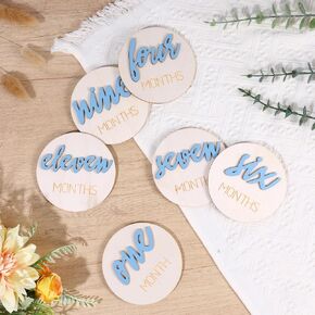 6 Pcs Wooden Baby Monthly Milestone signs,1-12 Months Milestone signs for Photos with Double-Sided 3D Engraving Newborn Age Signs for Baby (Blue) in Saudi Arabia