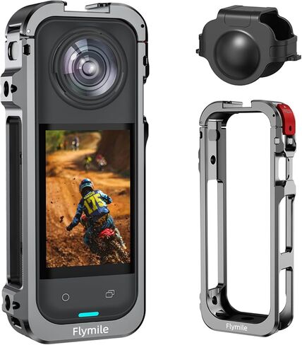 Utility Frame Case Cage for Insta360 X5, Metal Protective Case with Silicone Lens Cap Guard - Cold Shoe Mount, 3 x 1/4" Threads, Quick Release Adapter for Insta 360 X5 Accessories in Saudi Arabia