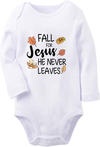 Fall For Jesus He Never Leaves Funny Romper, Newborn Baby Bodysuits, Infant Jumpsuit, Toddler Kids Long Sleeve Clothes in Saudi Arabia