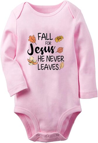 Fall For Jesus He Never Leaves Funny Romper, Newborn Baby Bodysuits, Infant Jumpsuit, Toddler Kids Long Sleeve Clothes in Saudi Arabia