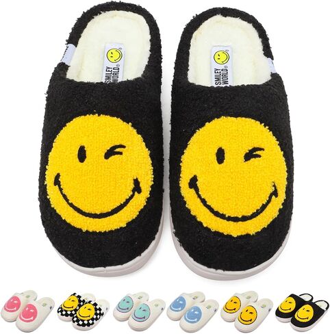 Smileyworld Smile Face Slippers for Women Men Soft Plush Memory Foam Foam Non-Slip Fuzzy House Shoes Warm Funder On On Outdoor Outdo in Saudi Arabia