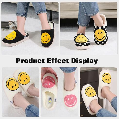 Smileyworld Smile Face Slippers for Women Men Soft Plush Memory Foam Foam Non-Slip Fuzzy House Shoes Warm Funder On On Outdoor Outdo in Saudi Arabia