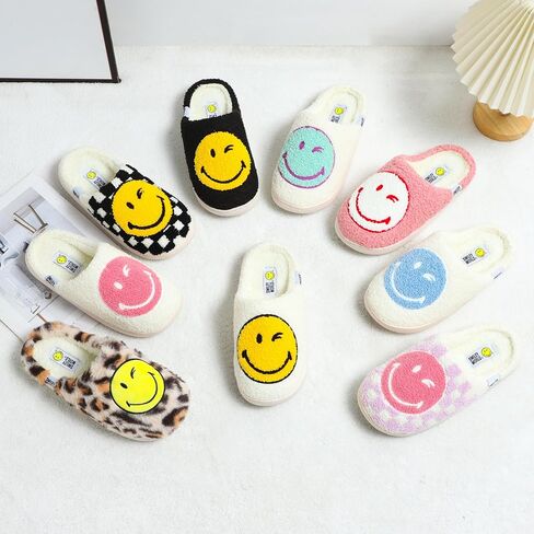 Smileyworld Smile Face Slippers for Women Men Soft Plush Memory Foam Foam Non-Slip Fuzzy House Shoes Warm Funder On On Outdoor Outdo in Saudi Arabia
