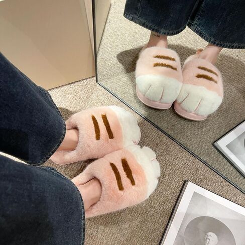 Cat Paw Slippers for Women, Cute Funny 3D Cat Paw Cartoon Slipper Warm Fluffy Furry Winter House Shoes in Saudi Arabia