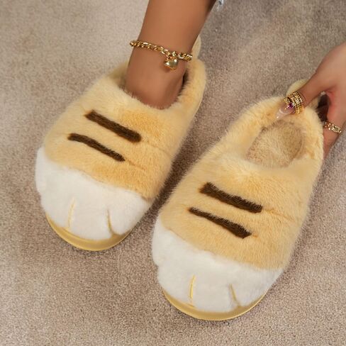 Cat Paw Slippers for Women, Cute Funny 3D Cat Paw Cartoon Slipper Warm Fluffy Furry Winter House Shoes in Saudi Arabia