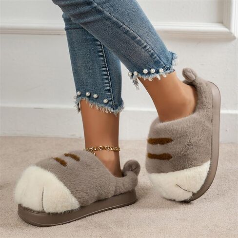 Cat Paw Slippers for Women, Cute Funny 3D Cat Paw Cartoon Slipper Warm Fluffy Furry Winter House Shoes in Saudi Arabia