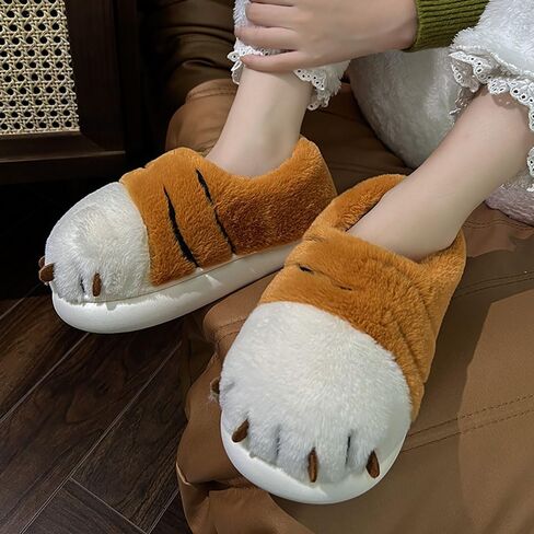 Cat Paw Slippers for Women, Cute Funny 3D Cat Paw Cartoon Slipper Warm Fluffy Furry Winter House Shoes in Saudi Arabia
