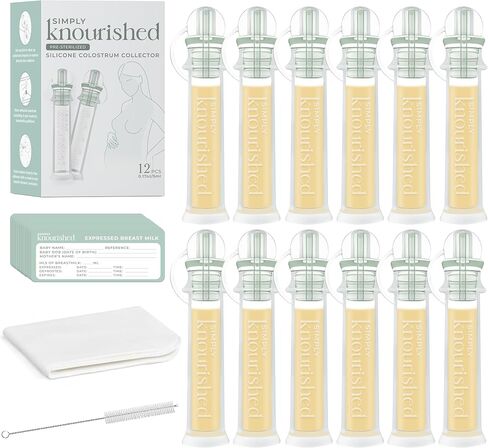 SimplyKnourished Colostrum Collector Kit 5ml/6pcs, Leakproof, Reusable Standing Breast Milk Collector, Heat & Freezer Resistant, BPA-Free, with Cotton Cloth Wipe, Storage Case, Cleaning Brush in Saudi Arabia