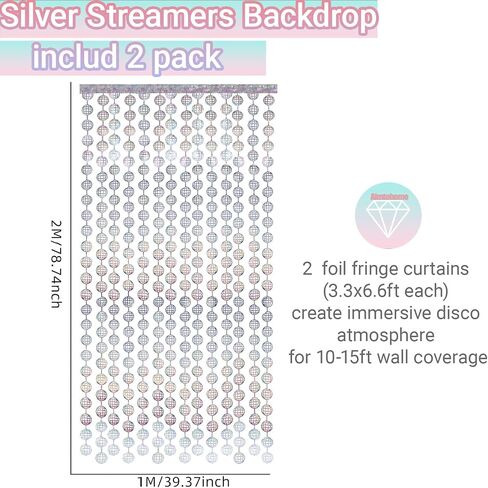 Disco Party Decorations - 2 Packs Silvery Disco Ball Disco Foil Fringe Streamers Curtains for Bachelorette, Birthday Backdrop Decorations,School Prom 80s Party Decorations (3.3x6.6 ft) in Kuwait