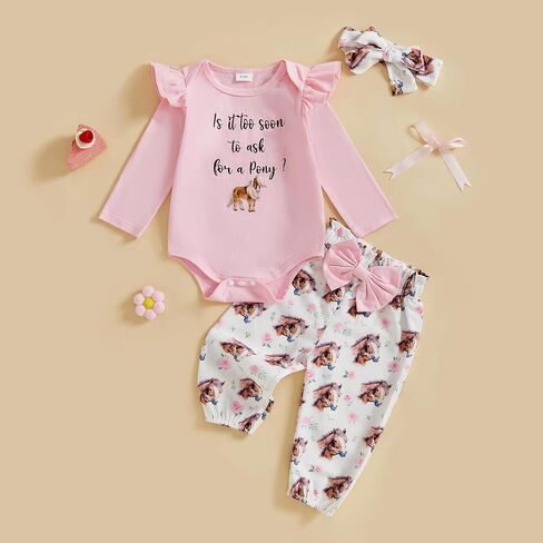 Western Toddler Girl Outfits Ruffle Set Funny Letter Cowgirl Boots Romper Pants Headband Farm Baby Clothes in Kuwait