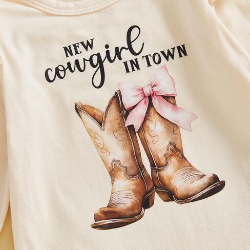 Western Toddler Girl Outfits Ruffle Set Funny Letter Cowgirl Boots Romper Pants Headband Farm Baby Clothes in Kuwait
