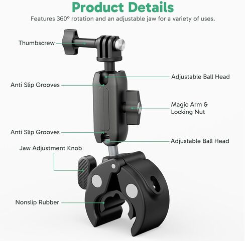 AKASO Universal Handlebar Clamp Motorcycle/Mountain Bike Pole Mount with 360° Rotation for GoPro 13 12 11 10 9, EK7000/EK7000 Pro, Brave 4/4 Pro, Brave 7/7 LE, V50 X, V50 Elite Action Cameras in Saudi Arabia