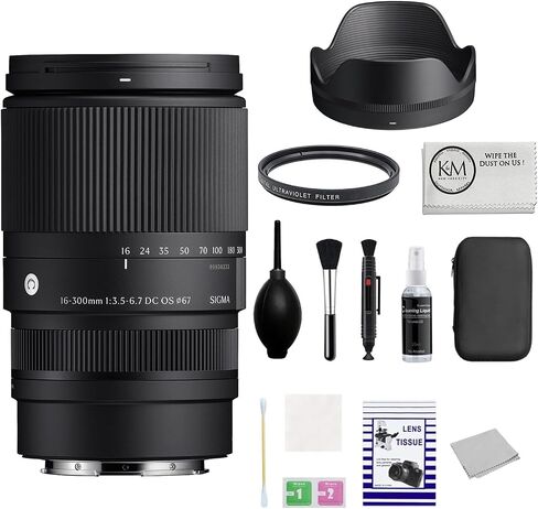 Sigma 16-300mm f/3.5-6.7 DC OS Contemporary Lens Compatible with Canon RF Bundle with UV Filter + Cleaning Kit + Microfiber Cloth (4 Items) in Saudi Arabia