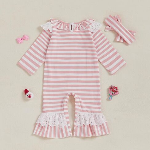 Infant Newborn Baby Girl Christmas Clothes Santa Claus Long Sleeve Romper Jumpsuit Striped One Piece Outfit in Saudi Arabia