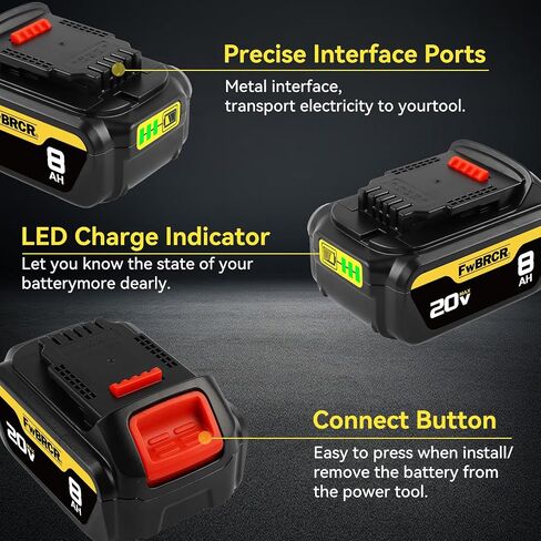 New Upgraded 20V 8.0Ah Replacement for Dewalt 20V Max Battery Compatible With Dewalt Battery 18Volt Lithium-Ion Batteries DCB200 DCB201 DCB203 DCB204 DCB181 DCB180 DCD/DCF/DCG Series Power Tools in Saudi Arabia