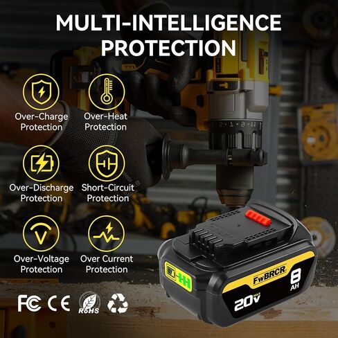 New Upgraded 20V 8.0Ah Replacement for Dewalt 20V Max Battery Compatible With Dewalt Battery 18Volt Lithium-Ion Batteries DCB200 DCB201 DCB203 DCB204 DCB181 DCB180 DCD/DCF/DCG Series Power Tools in Saudi Arabia