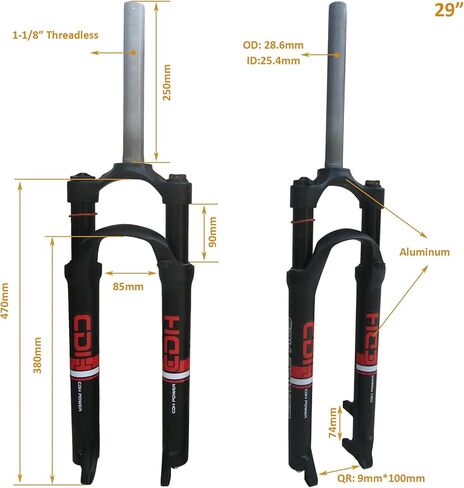 شوكة تعليق CDHPOWER MTB 26 بوصة، أنبوب مستقيم 28.6 مم قفل يدوي من سبائك الألومنيوم خفيفة الوزن ومجموعة سماعة رأس 1-1/8 بوصة in Kuwait