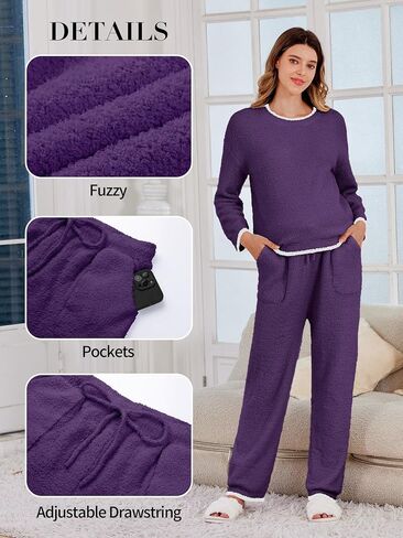 V FOR CITY Maternity Pajamas Women Fleece 2 Piece Lounge Set with Pockets Color Block Long Sleeve Sleepwear Winter in Saudi Arabia