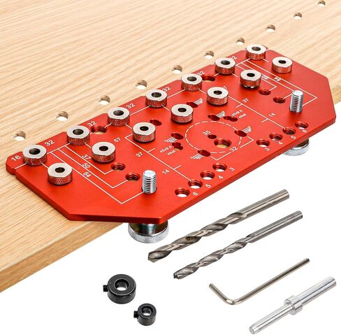 Shelf Pin Jig and Hinge Jig, Two-in-One Adjustable Shelf Pin Drilling Jigs with 1/4" 5mm Drill Bits, Self-contained Clamping Cabinet Hardware Jigs Tool Holes Drill Guide for Woodworking in Saudi Arabia