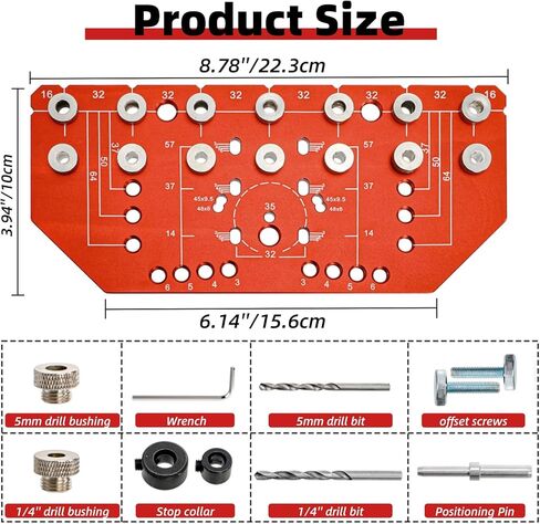 Shelf Pin Jig and Hinge Jig, Two-in-One Adjustable Shelf Pin Drilling Jigs with 1/4" 5mm Drill Bits, Self-contained Clamping Cabinet Hardware Jigs Tool Holes Drill Guide for Woodworking in Saudi Arabia