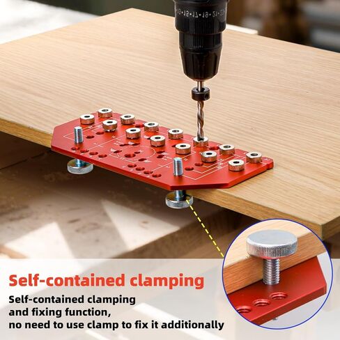 Shelf Pin Jig and Hinge Jig, Two-in-One Adjustable Shelf Pin Drilling Jigs with 1/4" 5mm Drill Bits, Self-contained Clamping Cabinet Hardware Jigs Tool Holes Drill Guide for Woodworking in Saudi Arabia