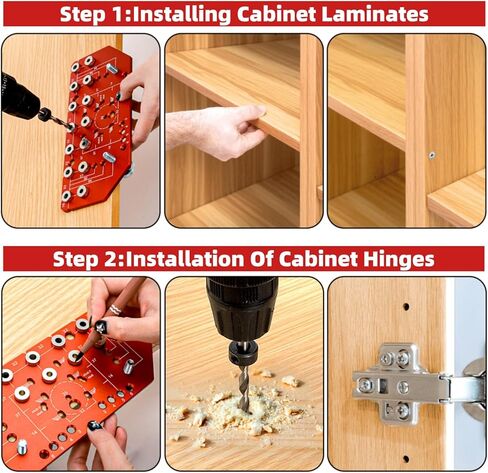 Shelf Pin Jig and Hinge Jig, Two-in-One Adjustable Shelf Pin Drilling Jigs with 1/4" 5mm Drill Bits, Self-contained Clamping Cabinet Hardware Jigs Tool Holes Drill Guide for Woodworking in Saudi Arabia