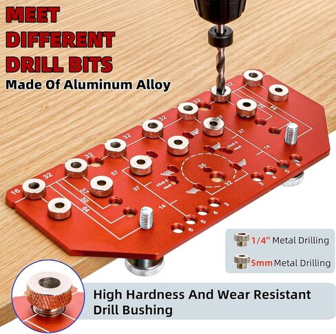 Shelf Pin Jig and Hinge Jig, Two-in-One Adjustable Shelf Pin Drilling Jigs with 1/4" 5mm Drill Bits, Self-contained Clamping Cabinet Hardware Jigs Tool Holes Drill Guide for Woodworking in Saudi Arabia