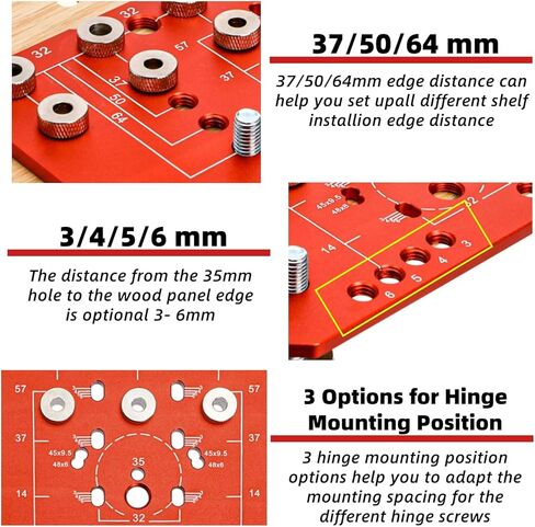 Shelf Pin Jig and Hinge Jig, Two-in-One Adjustable Shelf Pin Drilling Jigs with 1/4" 5mm Drill Bits, Self-contained Clamping Cabinet Hardware Jigs Tool Holes Drill Guide for Woodworking in Saudi Arabia