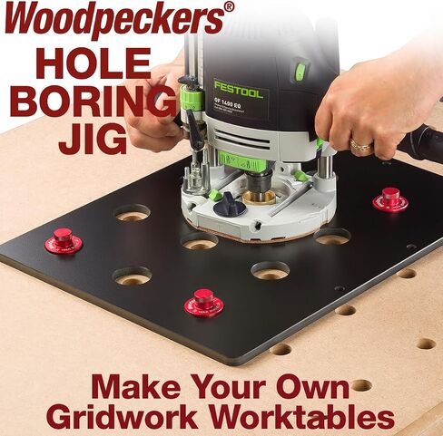 رقصة Woodpeckers Hole Boring Jig ، Make Your Gridwork Top ، USA Made ، يتضمن قالبًا ، ودبابات 3/4 "و 20 ملم وبطباتات التوجيه - HBJ -19 in Saudi Arabia