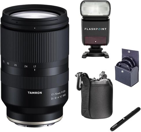 Tamron 17-70mm F/2.8 Di III-A VC RXD Lens for Sony E ، حزمة مع Flashpoint Zoom-Mini TTL R2 Flash ، مجموعة مرشح 67 مم ، منظف العدسة ، كيس العدسة in Saudi Arabia