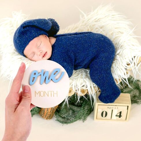 6 Pcs Wooden Baby Monthly Milestone signs,1-12 Months Milestone signs for Photos with Double-Sided 3D Engraving Newborn Age Signs for Baby (Blue) in Saudi Arabia