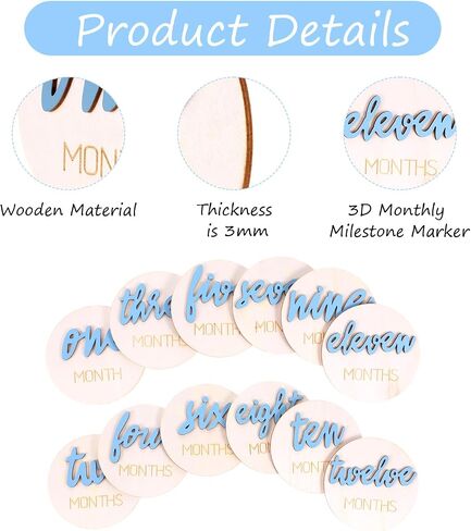 6 Pcs Wooden Baby Monthly Milestone signs,1-12 Months Milestone signs for Photos with Double-Sided 3D Engraving Newborn Age Signs for Baby (Blue) in Saudi Arabia
