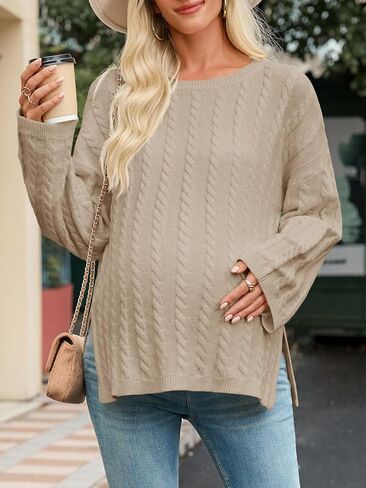 Saodimallsu Womens Maternity Sweater Tops Casual Cable Knit Crewneck Long Sleeve Split Fall Pullover Pregnancy Clothes in Saudi Arabia