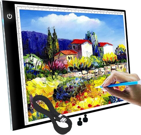 Santek Eye Friendly A3 Light Box, LED Tracing Light Pad with USB-C Cable & 2 Magnets | Ultra-Thin Adjustable Stepless Brightness Light Board for Diamond Painting, Weeding Vinyl, Art, Drawing in Kuwait