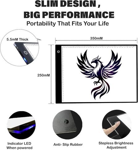 Santek Eye Friendly A3 Light Box, LED Tracing Light Pad with USB-C Cable & 2 Magnets | Ultra-Thin Adjustable Stepless Brightness Light Board for Diamond Painting, Weeding Vinyl, Art, Drawing in Kuwait