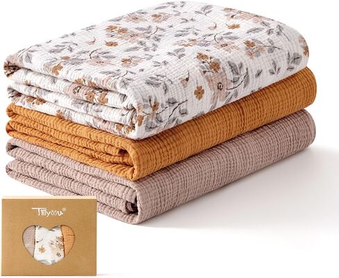 Tillyou 3 Pack Muslin Gwaddles for Newborns Baby Baby for Girls Boy Boys Cotton Plants 40 "x40" ، زهرة صفراء in Kuwait