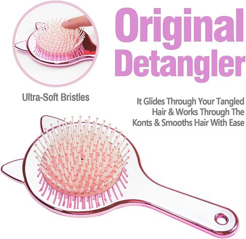 3PCS Hair Brush and Comb Set for Girls, Comb and Mirror Set for Kids, Detangling Brush for Adults & Kids, Hair Brush Comb Set, Hair Comb with Mirror, Hair Brush for Teen Girls Kids Child, Rose Comb in Kuwait