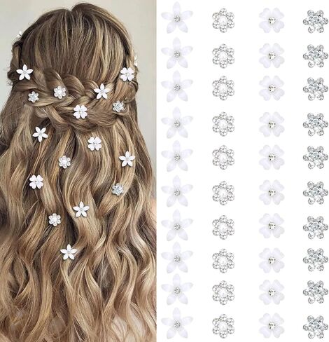 YISSION 40 Pcs Mini White Flower Hair Clips Cute Rhinestone Hair Pins Small Decorative Hair Clips Wedding Hair Barrettes Bridal Flower Girl Hair Accessory in Kuwait