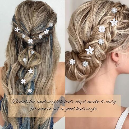 YISSION 40 Pcs Mini White Flower Hair Clips Cute Rhinestone Hair Pins Small Decorative Hair Clips Wedding Hair Barrettes Bridal Flower Girl Hair Accessory in Kuwait