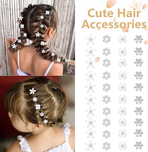 YISSION 40 Pcs Mini White Flower Hair Clips Cute Rhinestone Hair Pins Small Decorative Hair Clips Wedding Hair Barrettes Bridal Flower Girl Hair Accessory in Kuwait