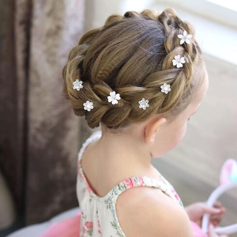 YISSION 40 Pcs Mini White Flower Hair Clips Cute Rhinestone Hair Pins Small Decorative Hair Clips Wedding Hair Barrettes Bridal Flower Girl Hair Accessory in Kuwait