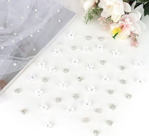 YISSION 40 Pcs Mini White Flower Hair Clips Cute Rhinestone Hair Pins Small Decorative Hair Clips Wedding Hair Barrettes Bridal Flower Girl Hair Accessory in Kuwait