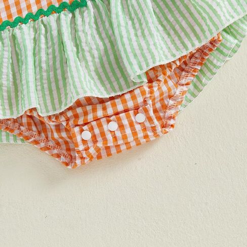 Newborn Baby Girl Halloween Outfit Halter Pumpkin Face/Ghost Embroidery Plaid/Stripe Ruffle Romper Dress in Kuwait